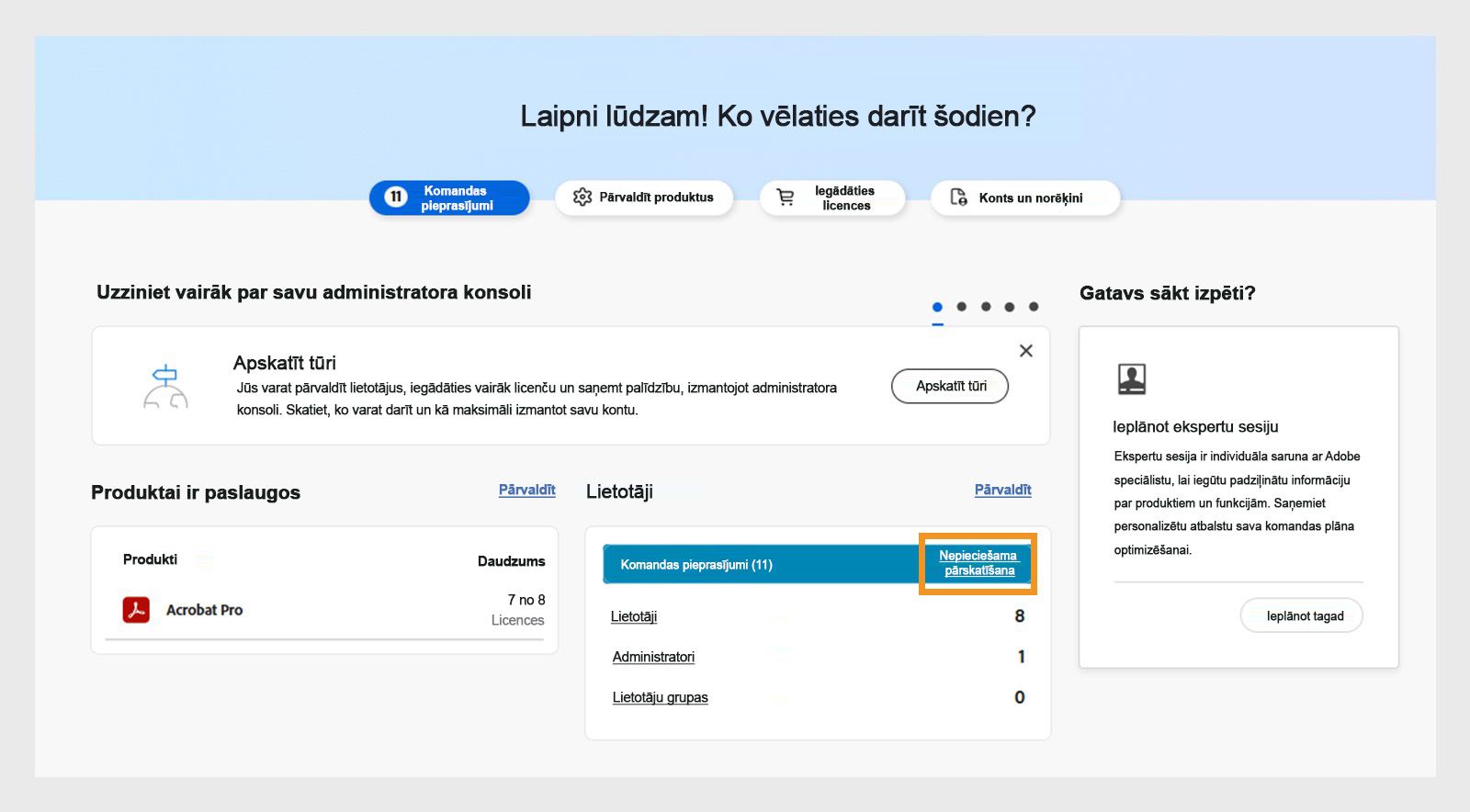 Pārskata lapa, kurā redzams izcelts paziņojums par pieprasījumu pārskatīšanu