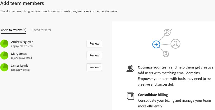 User list with matching email domains