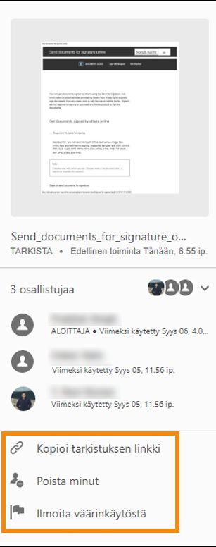 Tarkistajan käytettävissä olevat toiminnot