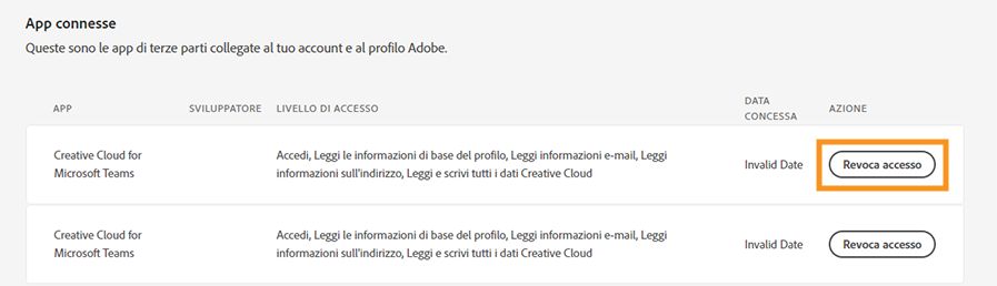 Revoca delle applicazioni collegate