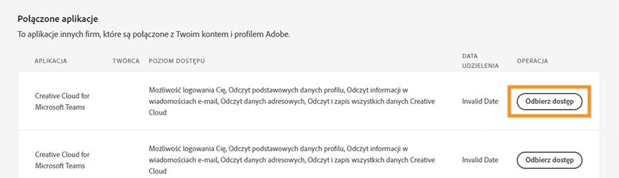 Wycofywanie dostępu połączonych aplikacji