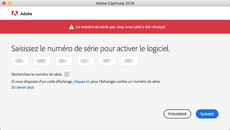 La clé de licence a été révoquée