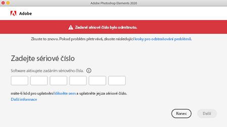 Chyba typu zrušený sériový klíč