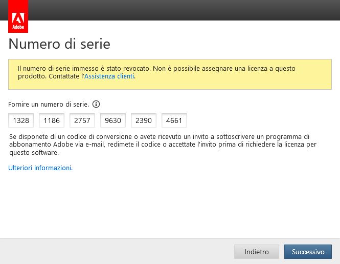 Numero di serie revocato, chiave bloccata, notifica