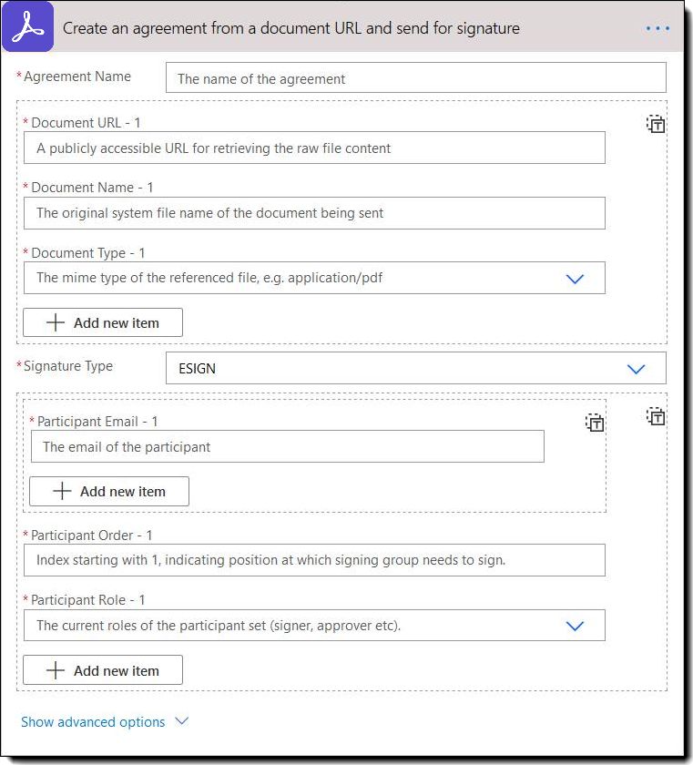 Crea un accordo da un URL del documento e invialo per la firma