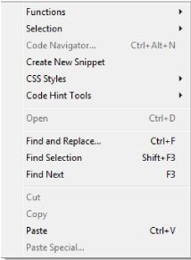 قائمة سياق النقر بزر الماوس الأيمن في Dreamweaver CC