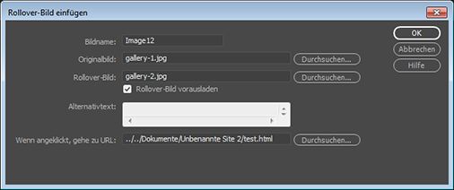 Eigenschaften eines Rollover-Bilds festlegen