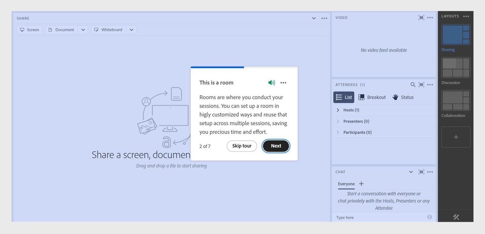 Guided help displays the room interface