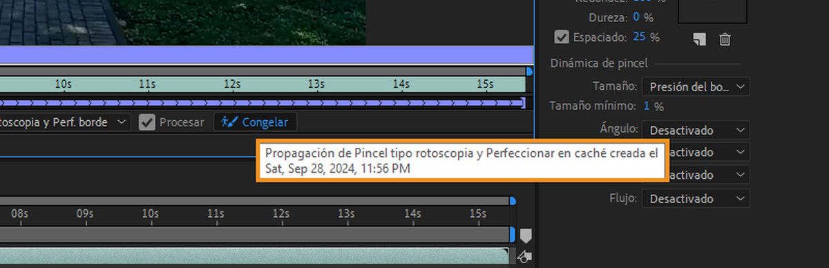 Información sobre herramientas del botón Congelar que indica cuándo se ha creado la información almacenada en caché.