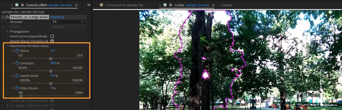 Controlli del gruppo Mascherino pennello a rotoscopio nell’effetto Pennello a rotoscopio.