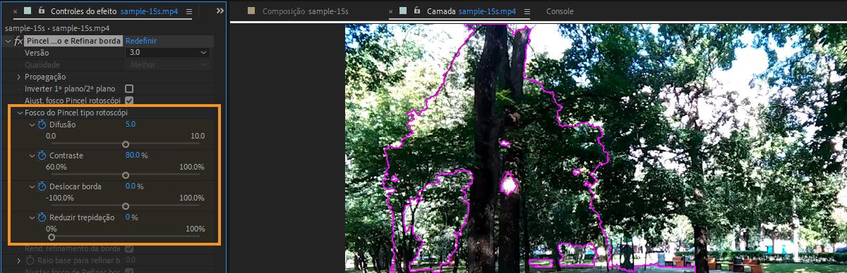 Controles no grupo Fosco do Pincel tipo rotoscópio no efeito Pincel tipo rotoscópio.