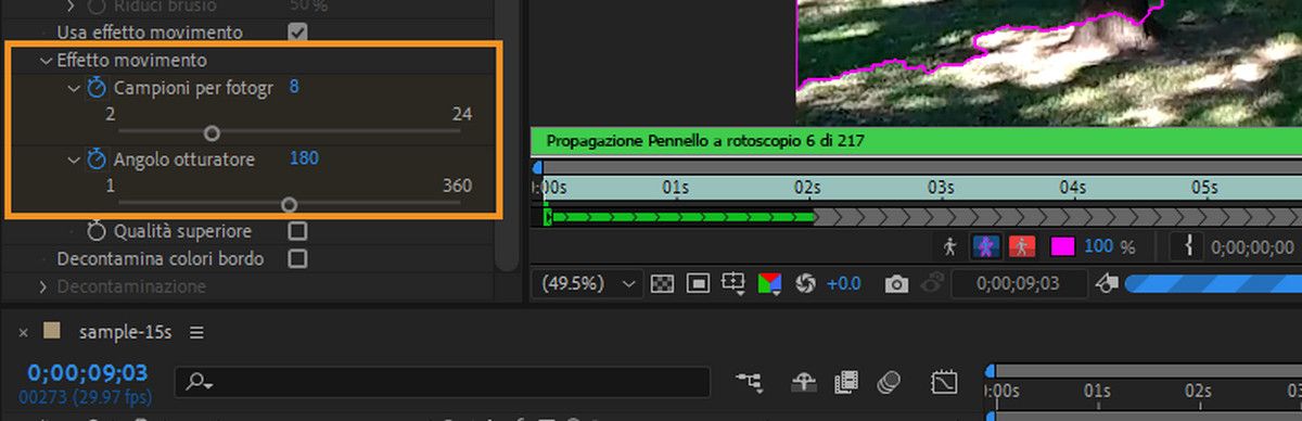 Sfocate il movimento e decontaminate il colore dei bordi per gestire mascherini con bordi morbidi o dettagli fini.