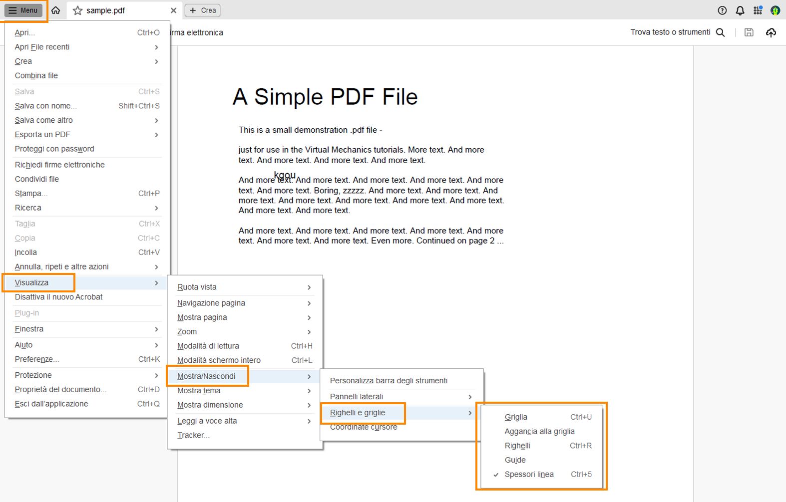 Uso di griglie, guide e misure nei PDF di Adobe Acrobat.