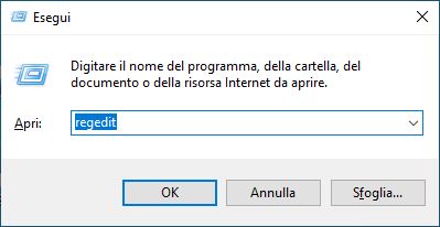 Esegui regedit