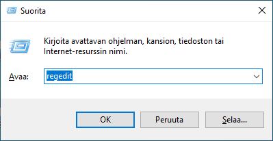 Suorita regedit