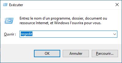 Exécution de regedit
