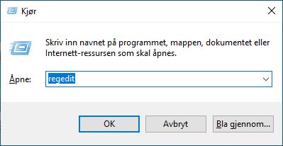 Kjør regedit