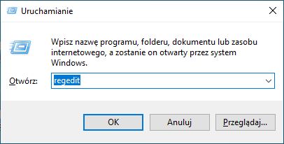Uruchom polecenie regedit