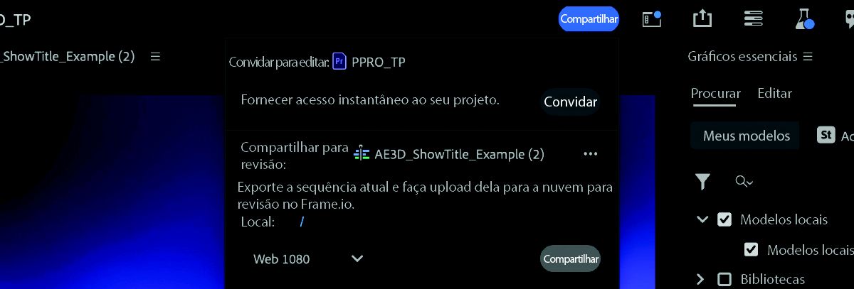 Uma captura de tela que mostra as opções do botão Compartilhar e a opção Convidar no menu de contexto realçado.