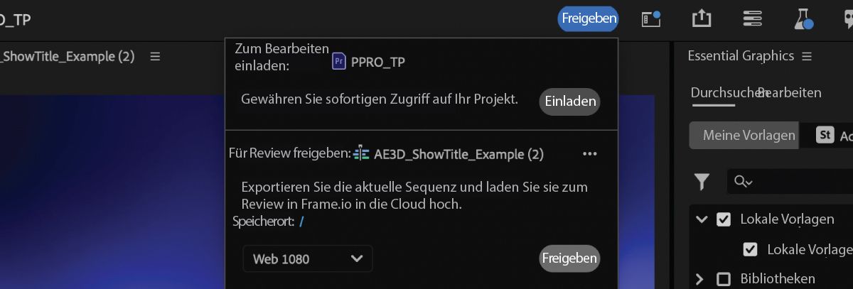 Ein Screenshot mit den Optionen unter der Schaltfläche „Freigeben“ und der im Kontextmenü hervorgehobenen Option „Einladen“.