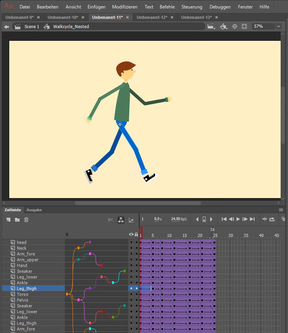 Beispielillustration von Körperteilen mit Überordnen von Ebenen