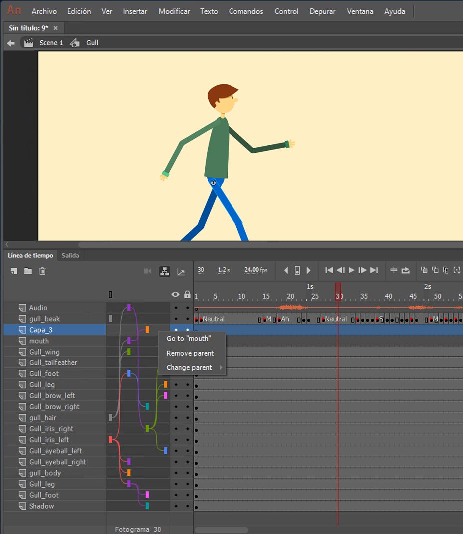 Ejemplo de partes del cuerpo con asociación de capas