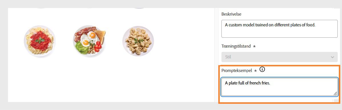 Angiv en eksempelprompt for at vise den brugerdefinerede models praktiske brug og hjælpe brugerne med at starte med at generere billeder.