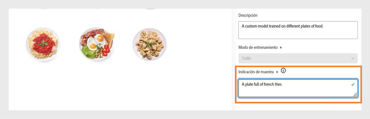 Proporcione una indicación de muestra para mostrar el uso práctico del modelo personalizado y ayudar a los usuarios a empezar a generar imágenes.