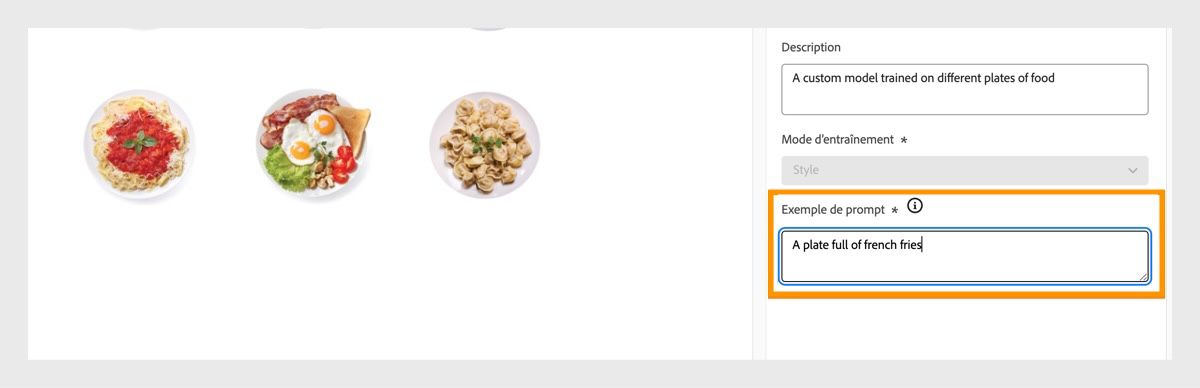 Fournissez un exemple de prompt pour illustrer l’utilisation pratique du modèle personnalisé et aider les utilisateurs et utilisatrices à commencer à générer des images.