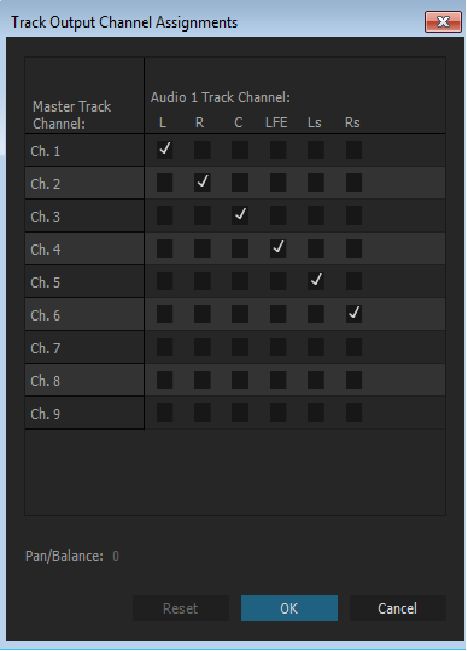 Assegnazione canale predefinito per tracce per voce fuori campo