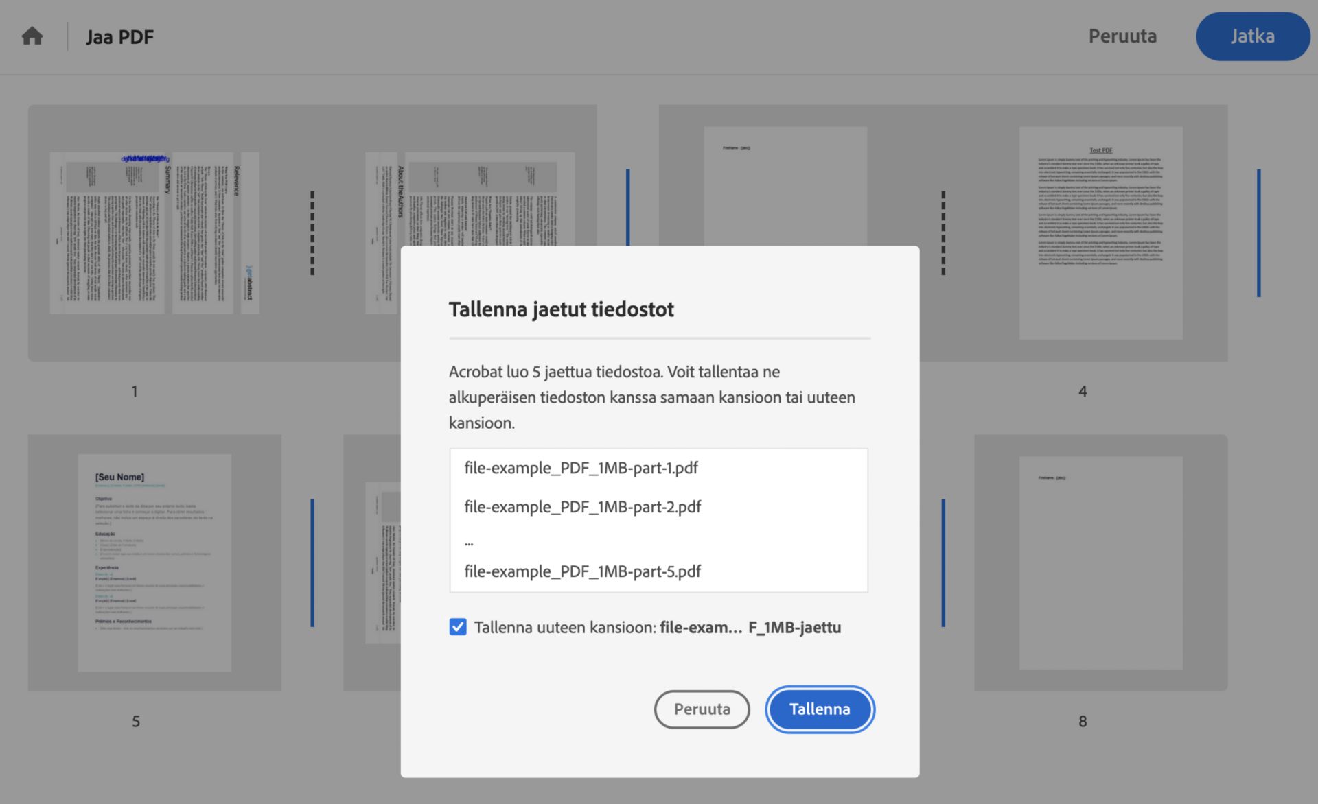 Tallenna PDF-tiedostot samaan tai uuteen kansioon