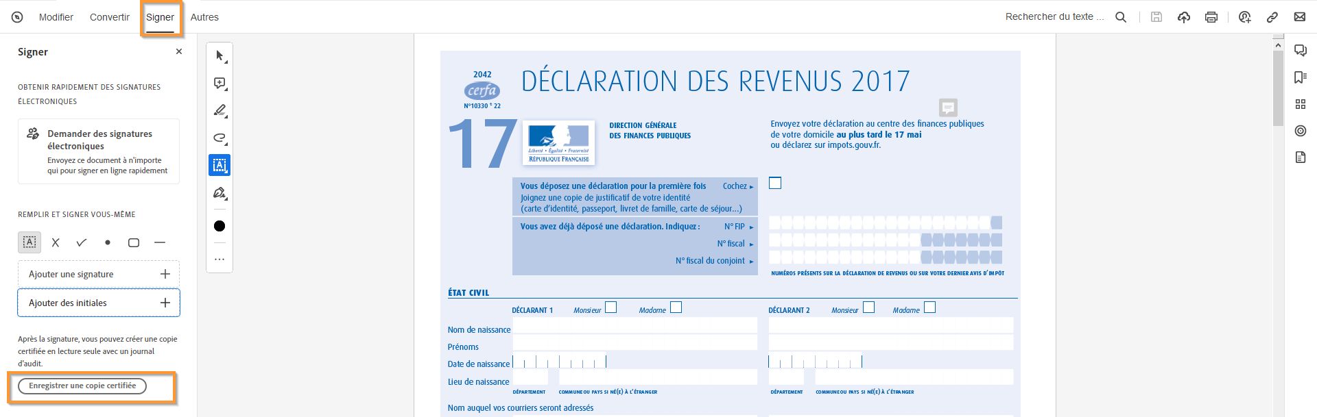 Enregistrer une copie certifiée