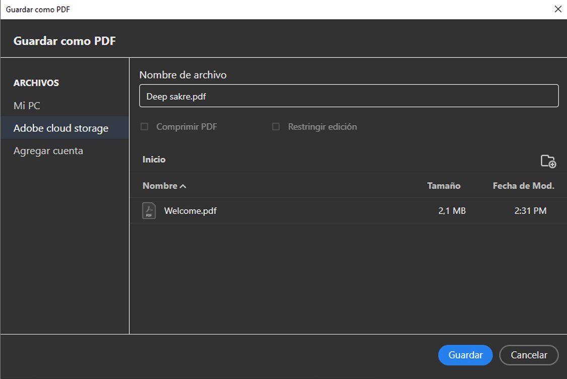 Cuadro de diálogo Guardar como