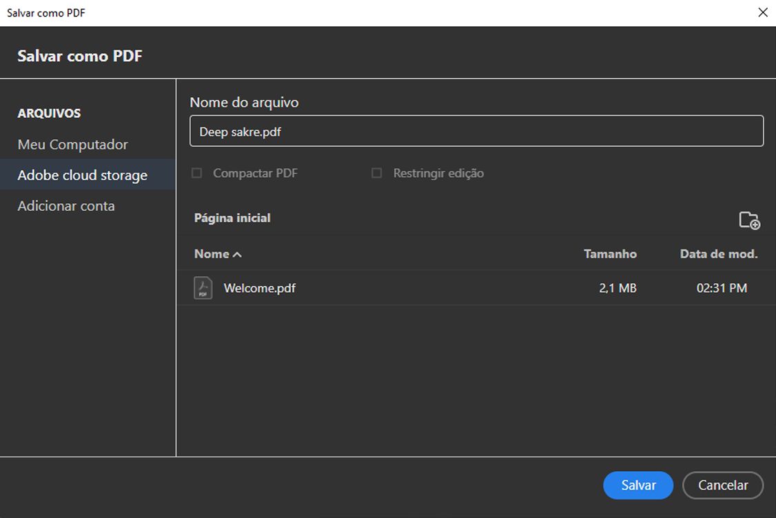 Caixa de diálogo Salvar como