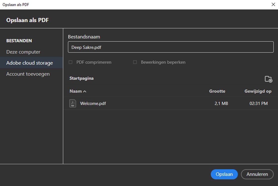 Dialoogvenster Opslaan als