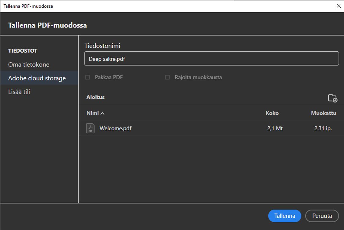 Tallenna nimellä -valintaikkuna