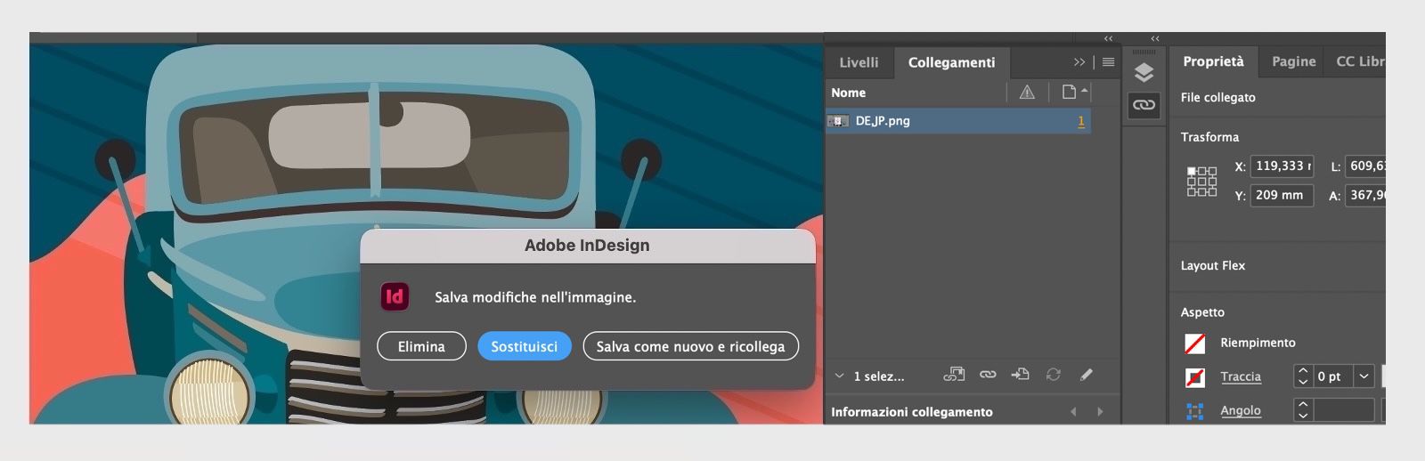 Schermata della finestra di dialogo Salva come nuovo e sostituisci per le immagini incorporate.