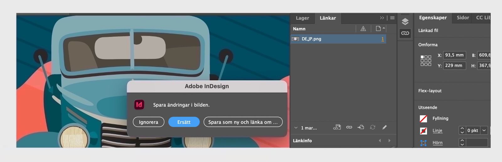 Skärmbild av dialogrutan Spara som ny och ersätt för inbäddade bilder.
