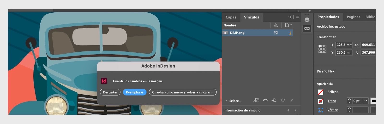 Captura de pantalla del cuadro de diálogo Guardar como nuevo y reemplazar para imágenes incrustadas.