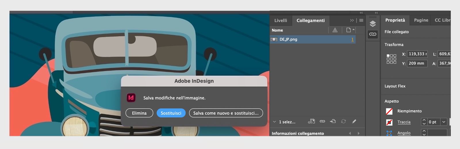 Schermata della finestra di dialogo Salva come nuovo e sostituisci per le immagini incorporate.