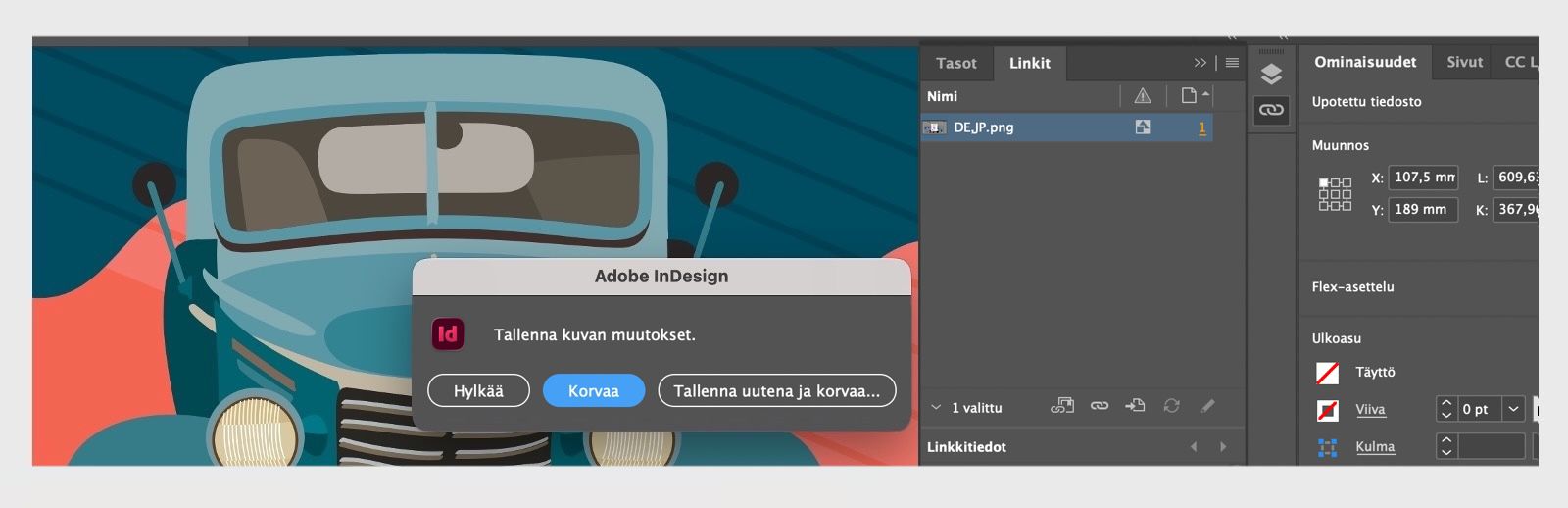 Kuvakaappaus upotettujen kuvien Tallenna uutena ja korvaa -valintaikkunasta.