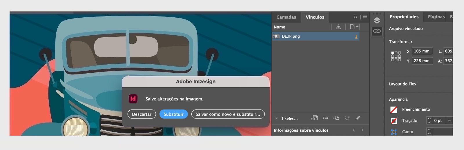 Captura de tela da caixa de diálogo Salvar como novo e substituir para imagens incorporadas.