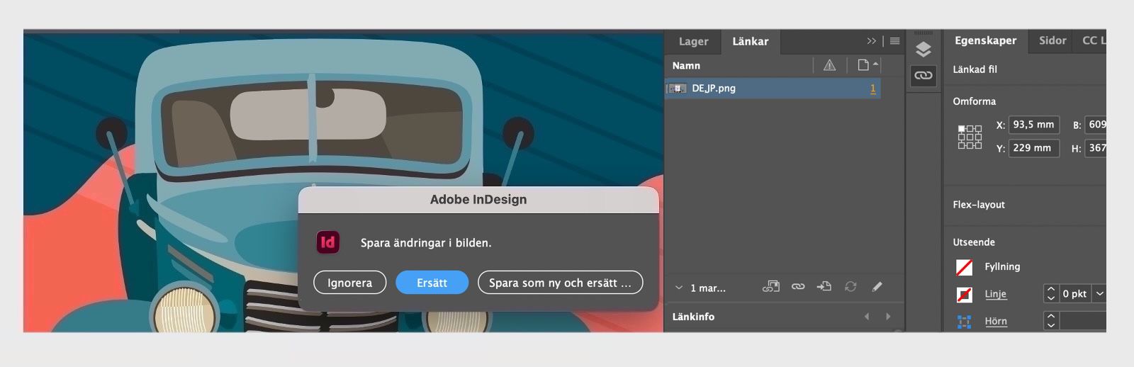 Skärmbild av dialogrutan Spara som ny och ersätt för inbäddade bilder.