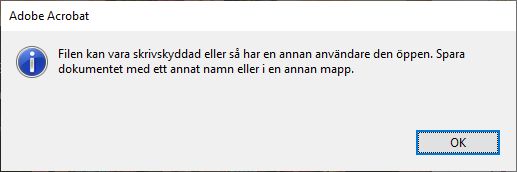 Felmeddelande när du sparar en PDF-fil i Acrobat