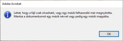 Hibaüzenet PDF-fájl Acrobat alkalmazásban való mentésekor