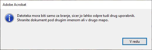 Sporočilo o napaki ob shranjevanju PDF-ja v programu Acrobat