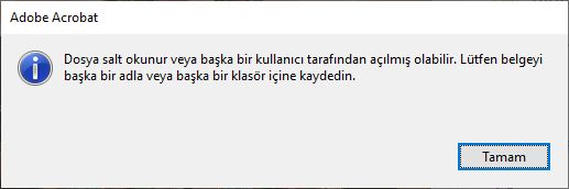 PDF dosyasını Acrobat'ye kaydettiğinizde hata mesajı