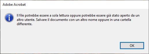 Messaggio di errore quando si salva un file PDF in Acrobat