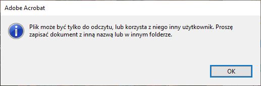 Komunikat o błędzie podczas zapisywania pliku PDF w programie Acrobat
