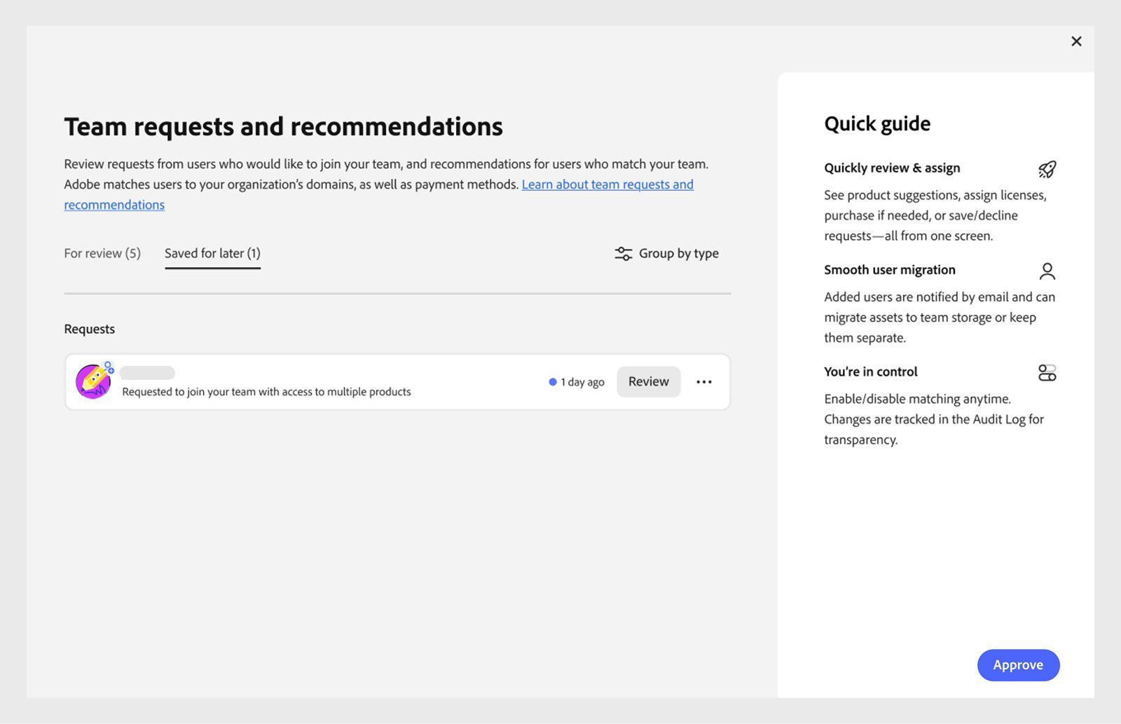 Vyobrazení obrazovky Přidat členy týmu se seznamem Uloženo na později